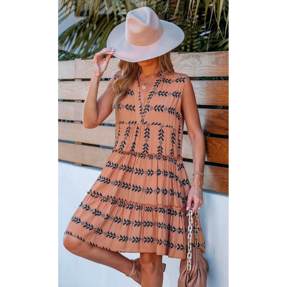 Cupshe Sleeveless Boho Tiered Dress | Large
